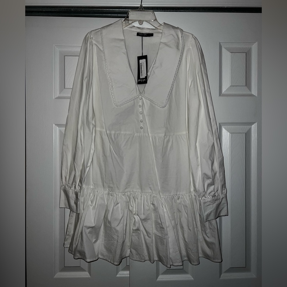 Nasty Gal NWT White Long Sleeve Dress Peter Pan Collar